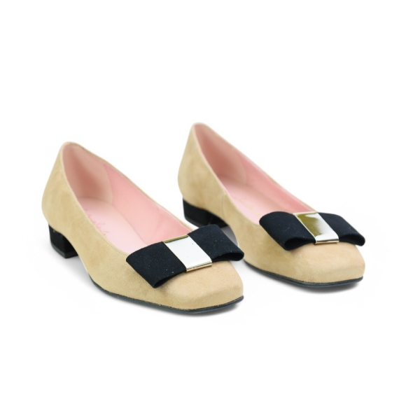 Дамски елегантни обувки от естествен велур в тауп и черно SANDY