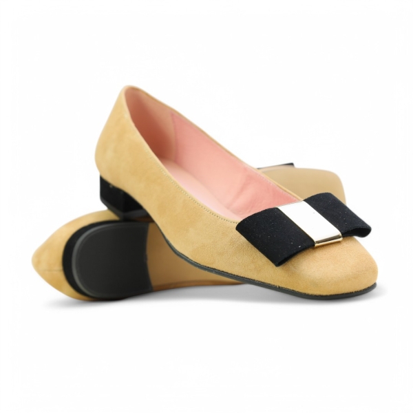 Дамски елегантни обувки от естествен велур в тауп и черно SANDY