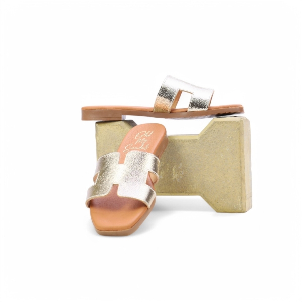 Дамски ежедневни чехли от естествена кожа в злато 5566 Oh My Sandals