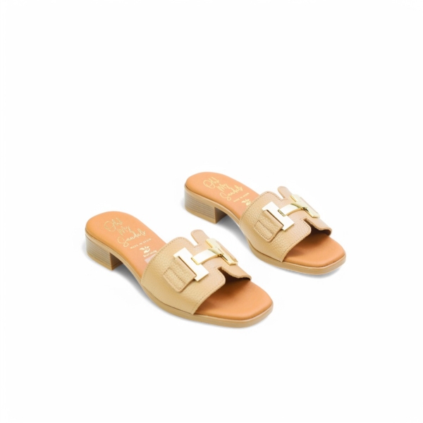 Дамски ежедневни чехли от естествена кожа тауп 5605 Oh My Sandals