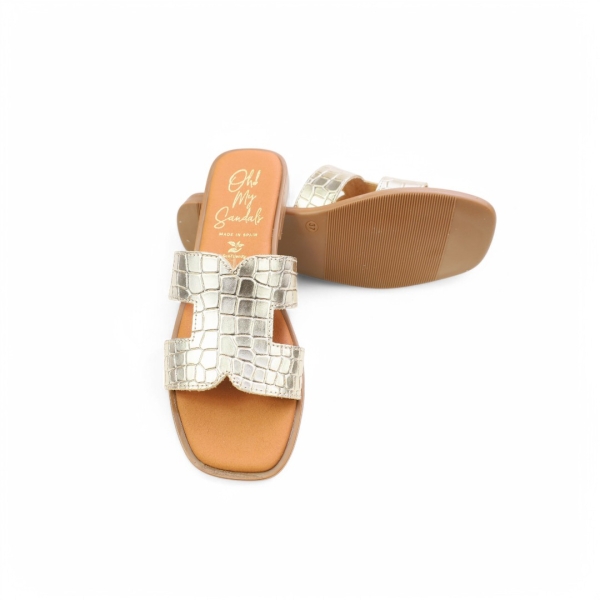 Дамски ежедневни чехли от естествена кожа злато 5580 Oh My Sandals