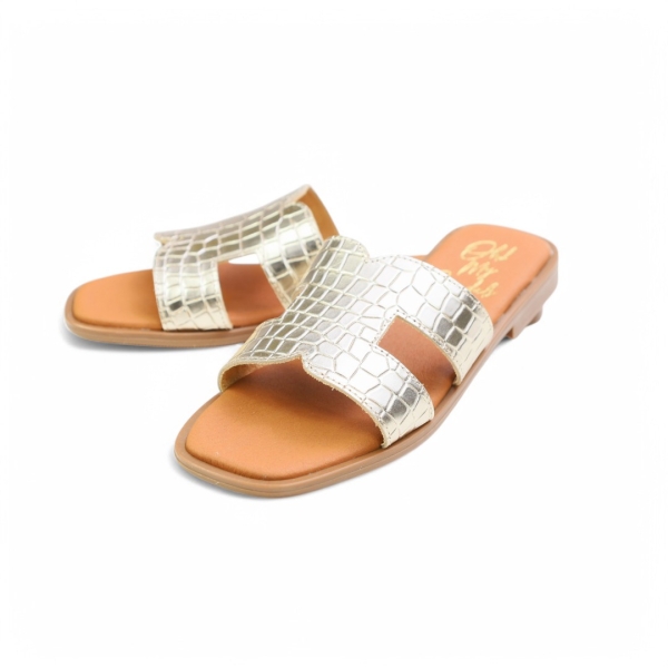 Дамски ежедневни чехли от естествена кожа злато 5580 Oh My Sandals