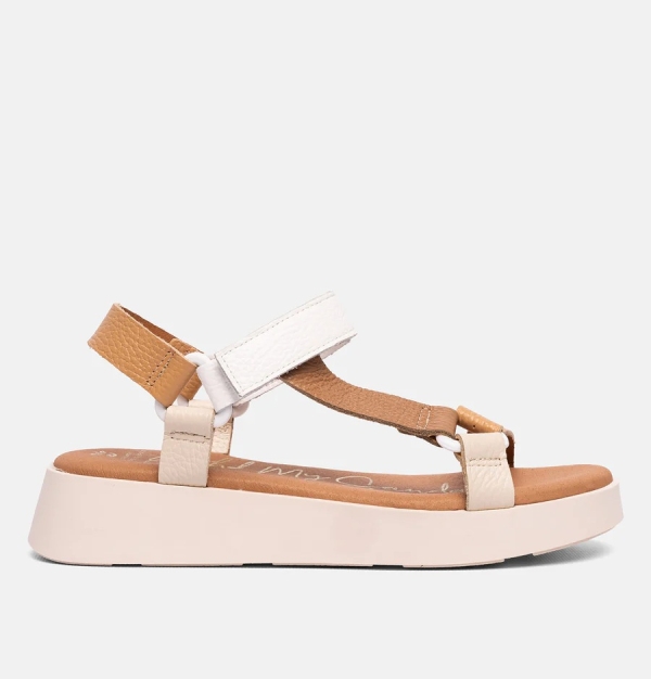 Дамски ежедневни сандали от естествена кожа в бяло и кафяво 5653 Oh My Sandals