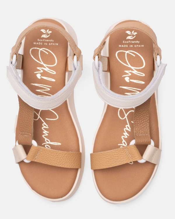 Дамски ежедневни сандали от естествена кожа в бяло и кафяво 5653 Oh My Sandals