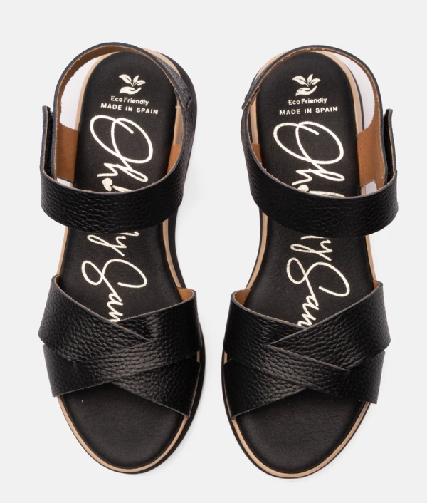 Дамски ежедневни сандали от естествена кожа в черно 5662 Oh My Sandals