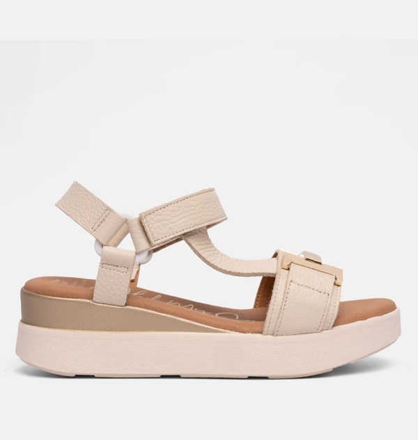 Дамски ежедневни сандали от естествена кожа бежови 5671 Oh My Sandals