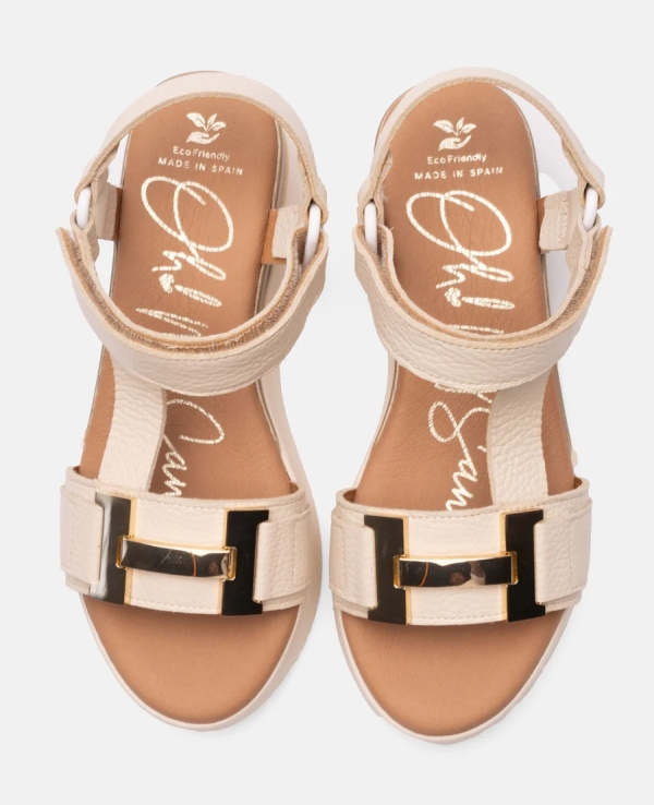 Дамски ежедневни сандали от естествена кожа бежови 5671 Oh My Sandals