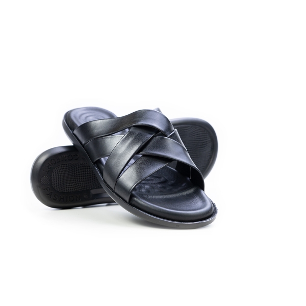 Мъжки ежедневни чехли от естествена кожа черни B-45 Valente Marchesi