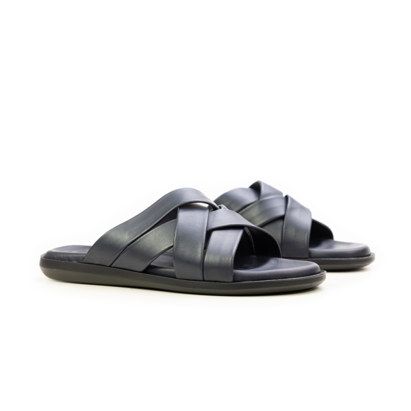 Мъжки ежедневни чехли от естествена кожа тъмно сини B-45 Valente Marchesi