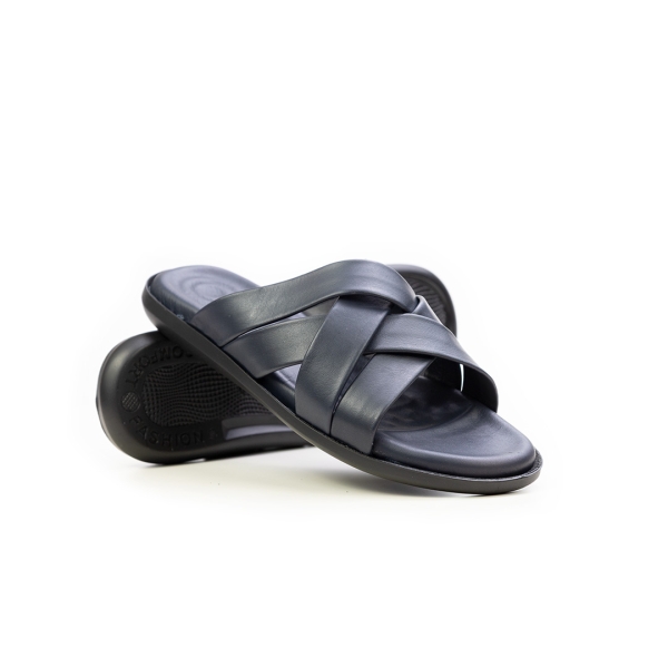 Мъжки ежедневни чехли от естествена кожа тъмно сини B-45 Valente Marchesi