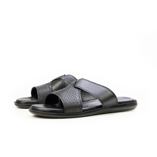 Мъжки ежедневни чехли от естествена кожа черни 741 Valente Marchesi