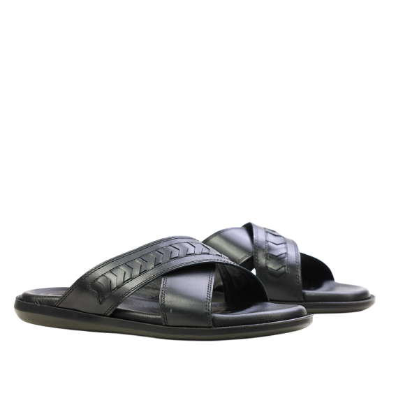 Мъжки ежедневни чехли от естествена кожа черни 321 Valente Marchesi