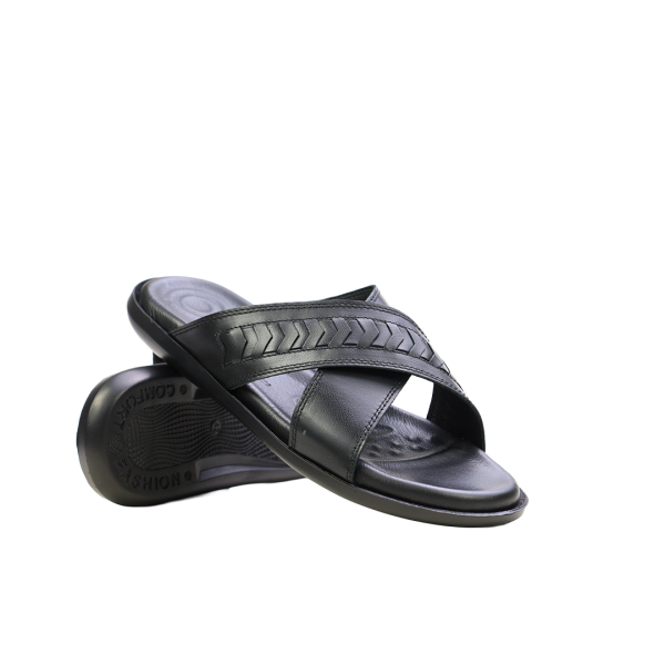 Мъжки ежедневни чехли от естествена кожа черни 321 Valente Marchesi