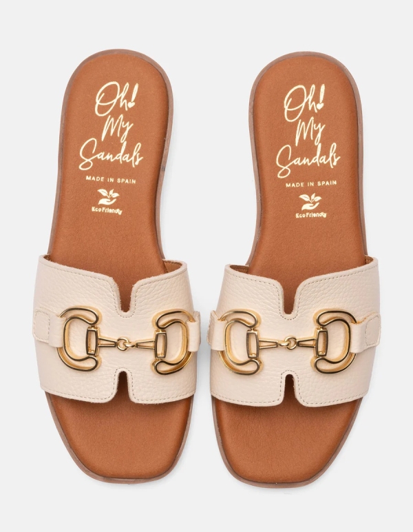 Дамски ежедневни чехли от естествена кожа бежови 5592 Oh My Sandals