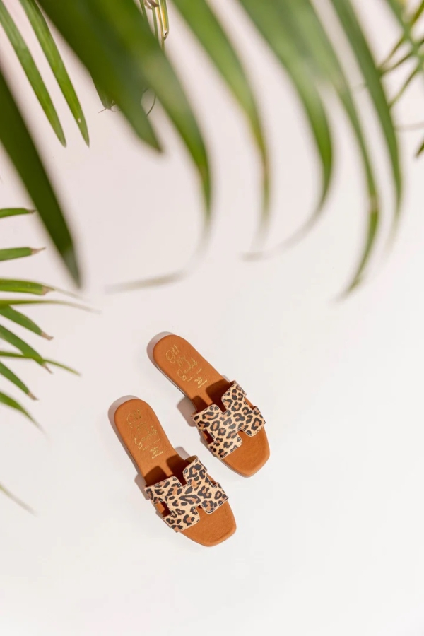 Дамски ежедневни чехли от естествена кожа леопард 5560 Oh My Sandals