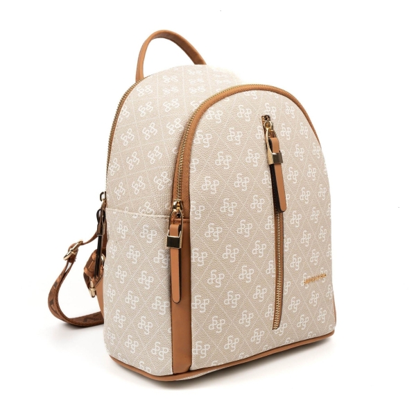 Дамска раница в бежово и кафяво 901 M178 SP Print Silver&Polo 