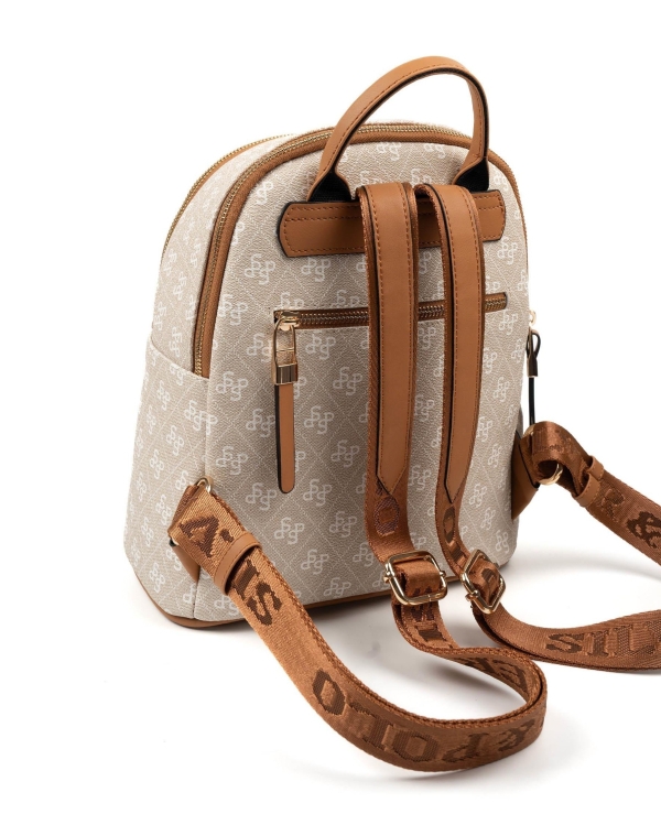 Дамска раница в бежово и кафяво 901 M178 SP Print Silver&Polo 