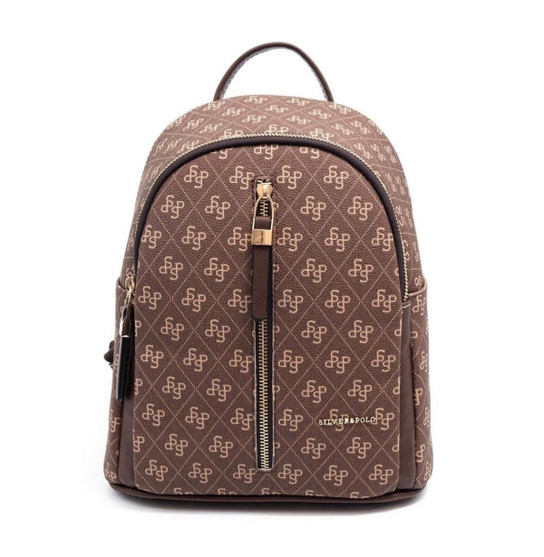 Дамска раница кафява 901 M178 SP Print Silver&Polo