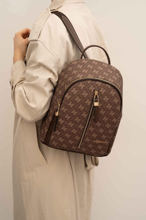 Дамска раница кафява 901 M178 SP Print Silver&Polo