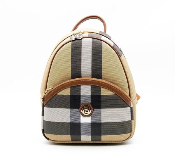 Дамска раница в черно и бежово 945 M80 Kareli ekose Silver&Polo