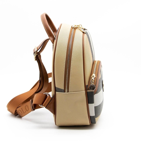 Дамска раница в черно и бежово 945 M80 Kareli ekose Silver&Polo