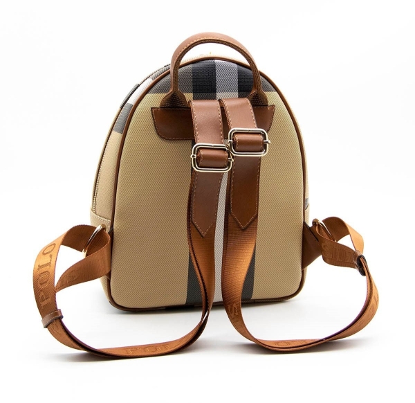 Дамска раница в черно и бежово 945 M80 Kareli ekose Silver&Polo