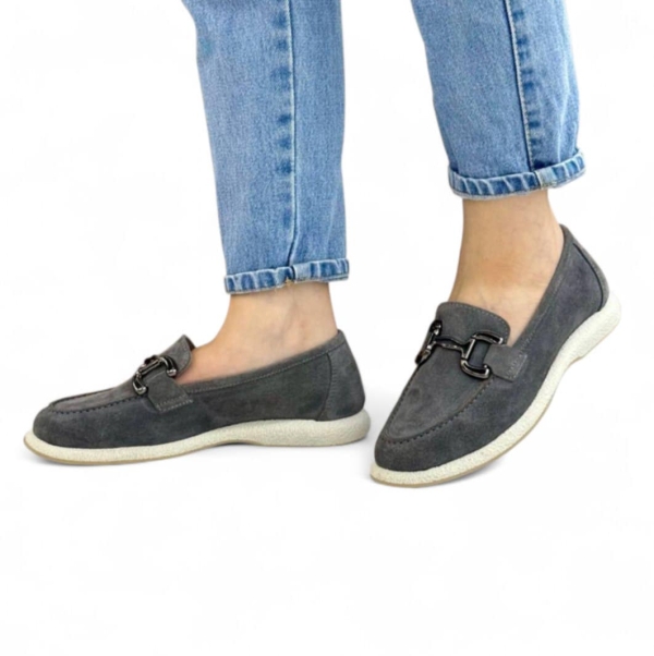 Дамски мокасини от естествен велур сиви 5231