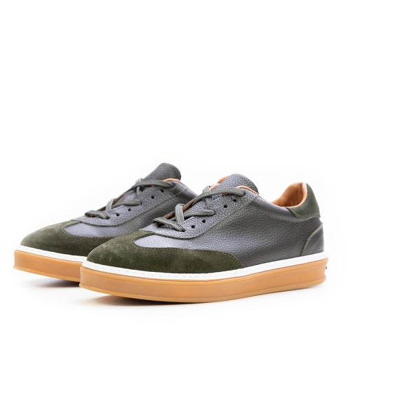 Мъжки спортни обувки в комбинация естествена кожа и естествен велур зелени LP-S