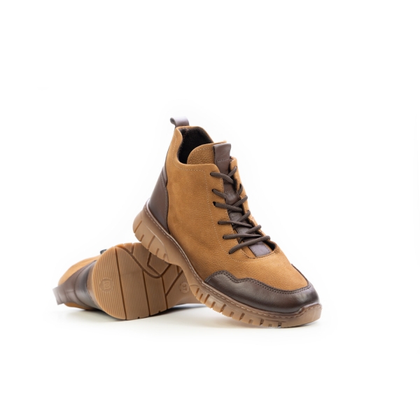 Дамски ежедневни боти от естествен набук в кафяво и таба 25610-1350