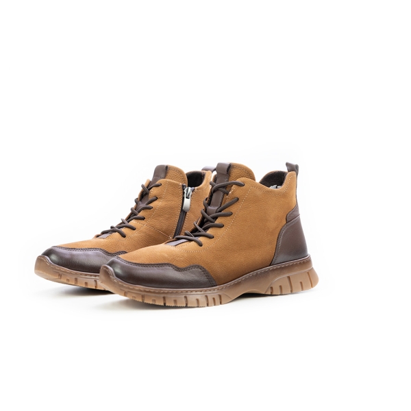 Дамски ежедневни боти от естествен набук в кафяво и таба 25610-1350