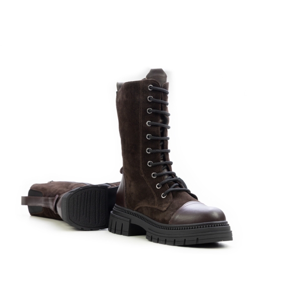 Дамски ежедневни боти от естествен велур тъмно кафяви 184-2-60-232