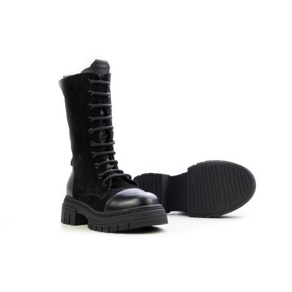 Дамски ежедневни боти в комбинация естествена кожа и естествен велур черни 184-2-61-132