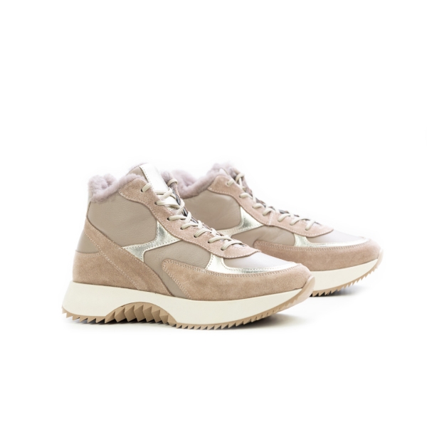 Дамски спортни боти в комбинация естествена кожа и естествен набук бежово и злато 157