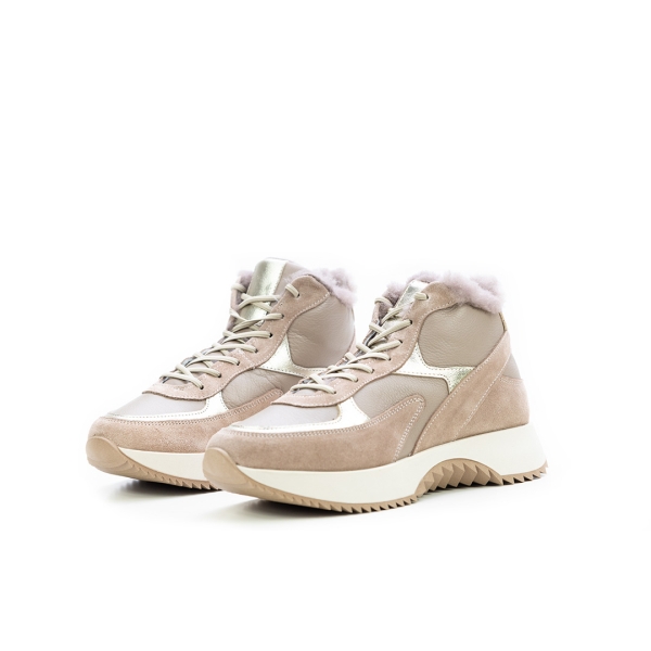 Дамски спортни боти в комбинация естествена кожа и естествен набук бежово и злато 157