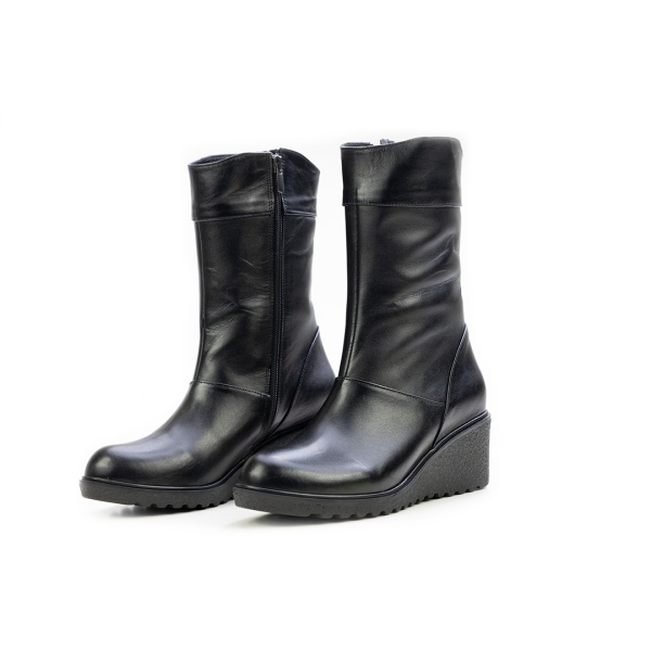 Дамски ежедневни боти от естествена кожа на платформа черни 400-61-32