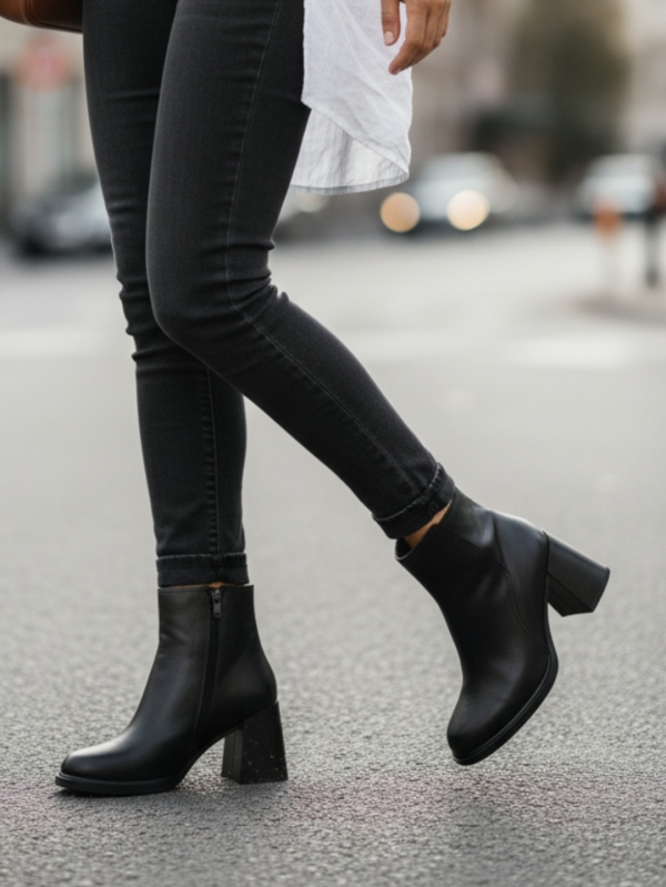 Дамски елегантни боти от естествена кожа черни 351-100