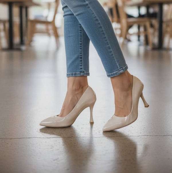 Дамски елегантни обувки от естествен лак бежови 07-4047