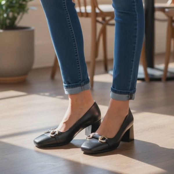 Дамски елегантни обувки от естествена кожа черни 36-27 R-B-060