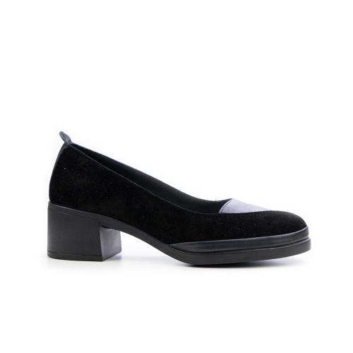 Дамски ежедневни обувки в комбинация естествен велур и естествена кожа черни 1065-762-07-02