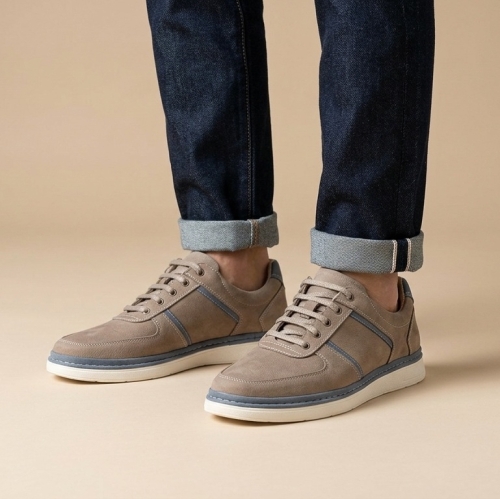 Мъжки спортни обувки от естествен набук бежови 45-506-03-02 П