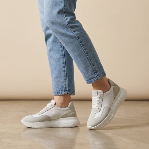 Дамски спортни обувки от естествена кожа в бяло 1100