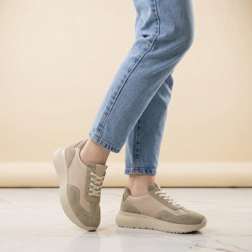 Дамски спортни обувки от естествена кожа бежови 1100