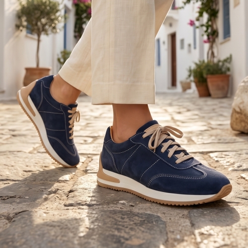 Дамски спортни обувки от естествен велур тъмно сини 12601