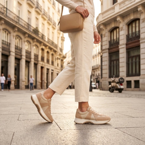 Дамски спортни обувки от естествена кожа бежови 620