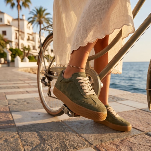 Дамски спортни обувки от естествен велур зелени 128