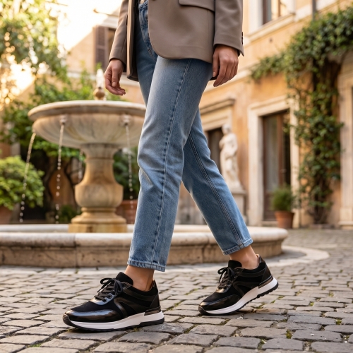 Дамски спортни обувки в комбинация естествен велур и естествен лак черни S638-9-81