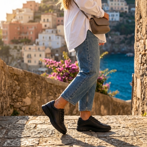 Дамски спортни обувки от естествена кожа черни 25622 D 004