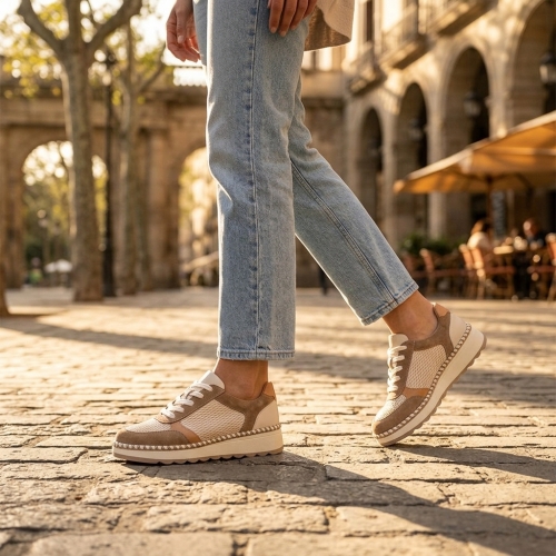 Дамски спортни обувки от естествена кожа в бежово и кафяво 26055 D 1396