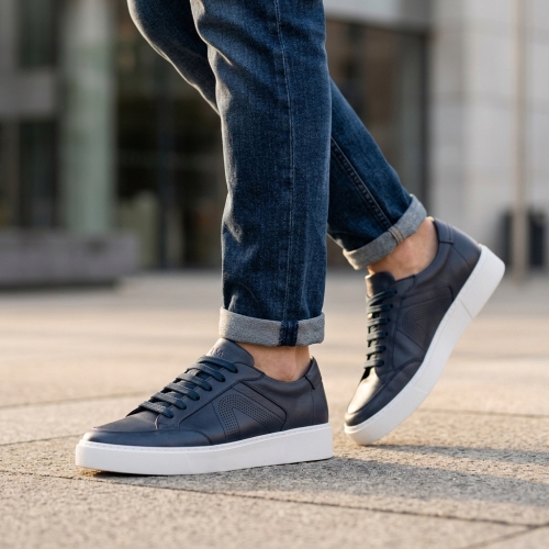 Мъжки спортни обувки от естествена кожа тъмно сини 246500 Valente Marchesi