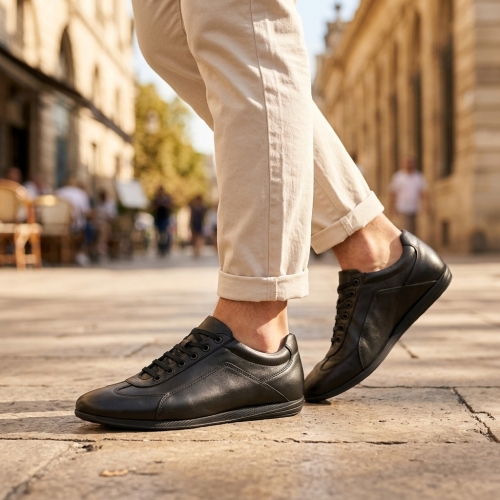 Мъжки спортни обувки от естествена кожа черни 024 Santonelli